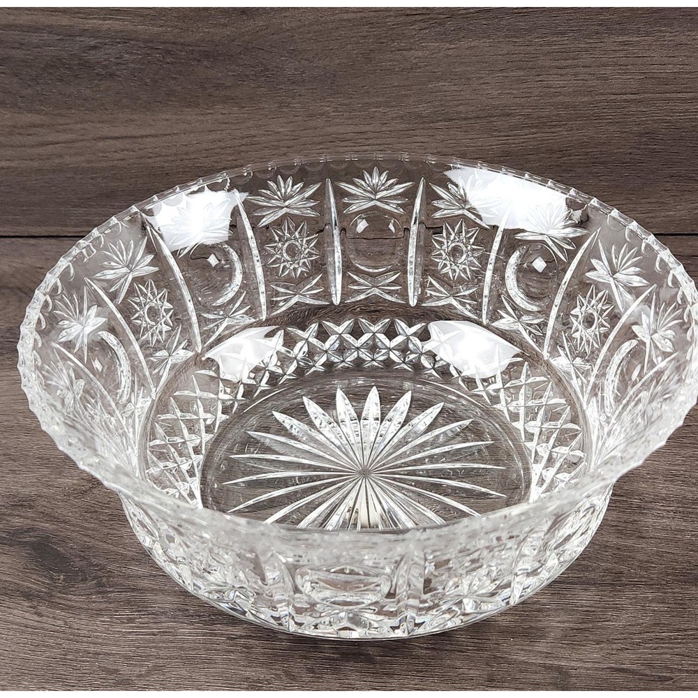 VTG American Brilliant Cut Glass Bowl Hobstar & Starburst 9" Heavy Lead Crystal